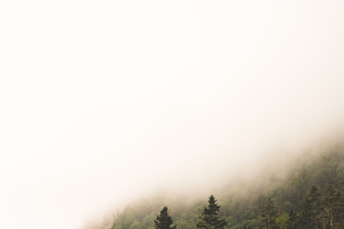 Brockway Mountain Drive Keweenaw Peninsula panoramic fog below ridge at sunrise